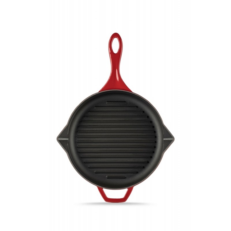 Zománcozott öntöttvas grill serpenyő Hosse, Rubin, Ф24cm - Piros öntöttvas edények