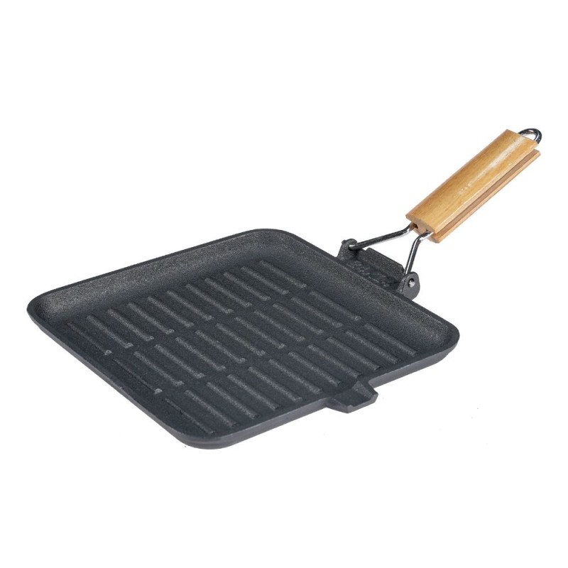 Öntöttvas grill serpenyő lehajtható fa nyéllel, 24x24 cm - Termék összehasonlítása