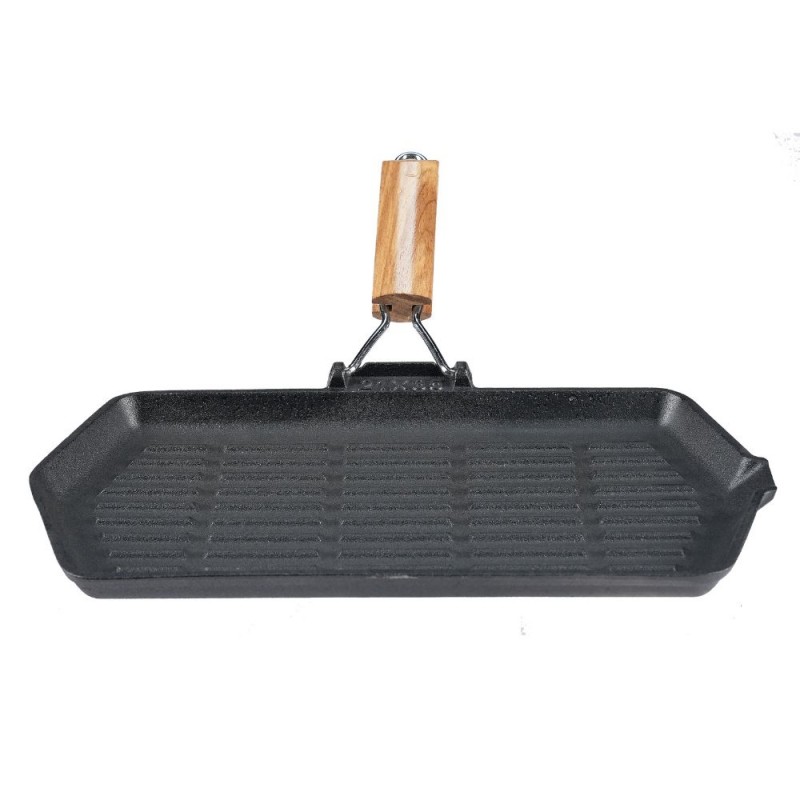 Öntöttvas grill serpenyő lehajtható fa nyéllel, 35x21 cm - Termék összehasonlítása