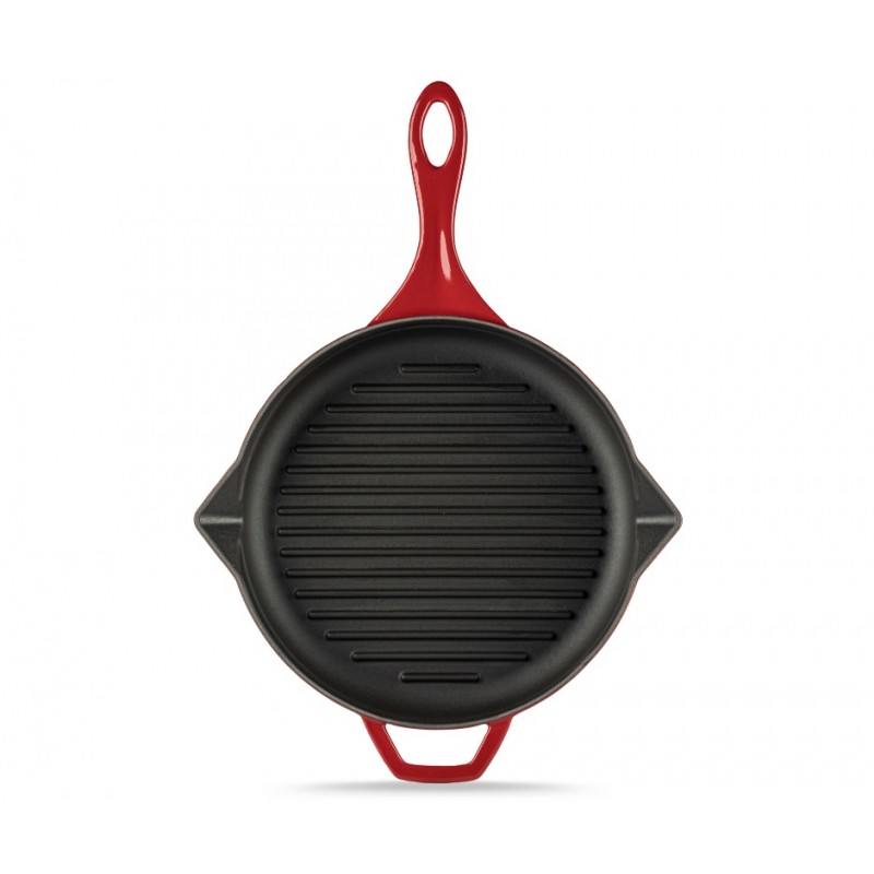 Zománcozott öntöttvas grill serpenyő Hosse, Rubin, Ф28cm - Piros öntöttvas edények
